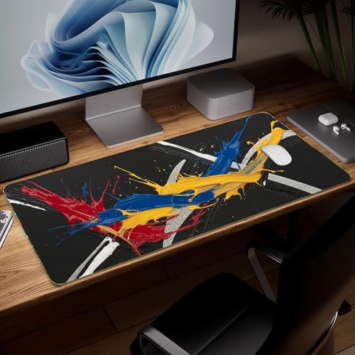Leather Minimalist Desk Pad, Colorful Art Mouse Pad Large Computer Keyboard Gaming Mousepad Waterproof Desktop Protector & Cover, Decorative PU Leather Laptop Mouse Mat Home Decor 10 x 25.6 inch C95 - color: colorful-25