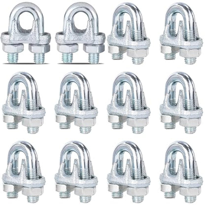 12PCS 3/8" M10 Zinc-Plated Wire Rope Clamps – Heavy Duty U-Bolt Cable Clips (Silver) - size: M10-12PCS