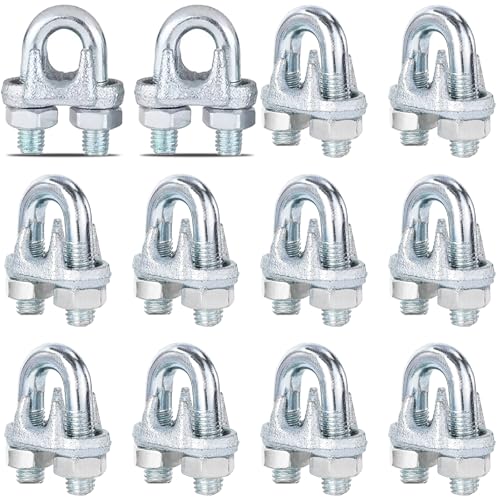 12PCS 3/8" M10 Zinc-Plated Wire Rope Clamps – Heavy Duty U-Bolt Cable Clips (Silver) - size: M10-12PCS