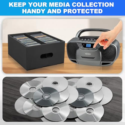 AOBOPLE CD Storage Box with 2 Compartments,3 Pack Cardboard CD Case Storage Holds 180 Jewel Cases CD Case Holder with PVC Window Lid,Portable Organizer for Media Collection - style: 3 Pack 2 Compartment