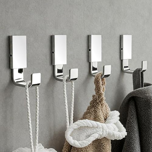 BESy Brass Clothes Hook Single Towel Hook for Bathroom Kitchen Garage Square Style Robe Hooks Coat and Hat Hook, Wall Mounted with Screws, Four Packs, Polished Chrome - color: Polished Chrome, size: 4 Pack
