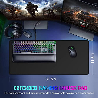 ETZ Large Gaming Mouse Pad,31.5 x 11.8 × 0.12 in with Stitched Edges,Extended Mousepad,Durable Non-Slip Natural Rubber Base,Washable Keyboard Pad,Desk Pad for Gamer,Office & Home,Black. - color: Black