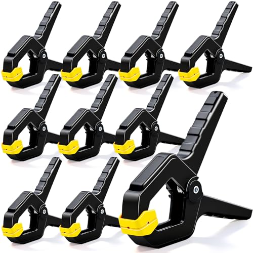 10 Pack Spring Clamps, Heavy Duty Plastic Woodworking Clamps & Multi-Use Hanging Clips for Balloon Arch Clips, Tarp Clips & Backdrop Holder, Durable Hand Tool Kit - color: Yellow-10pcs