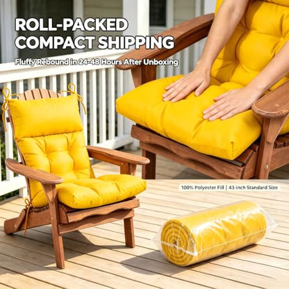 QILLOWAY Outdoor Rocking Chair Cushions Set of 2, 100% Polyester Waterproof Patio Rocking Chair Cushion, High Back Weatherproof Chair Pad for Adirondack & Outdoor Furniture, Yellow - color: Yellow
