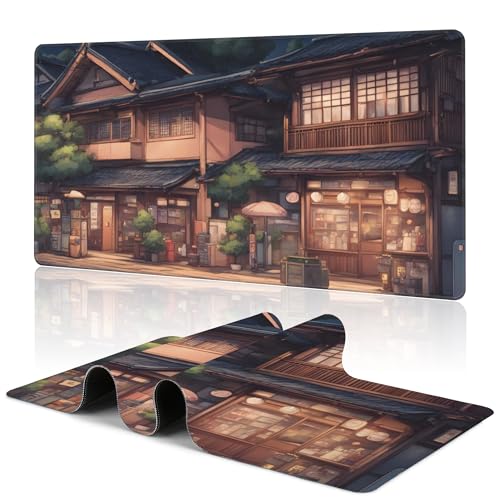 Anime Scene Desk Mat Large Mouse Pad Gaming Mousepad 31.5 x 15.8 in | Desk Pad for Keyboard and Mouse, Large Non-Slip Rubber Base Mousepad Desk Mat with Stitched Edges for Gaming Office - color: Anime Architecture