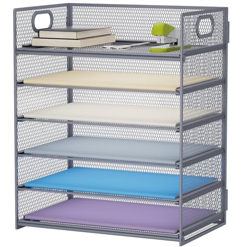 Marbrasse 6 Tier Paper Organizer Letter Tray - Mesh Desk File Organizer with Handle, Paper Sorter for Letter/A4 Office File Folder Holder - Grey - color: 6 Tier - Grey