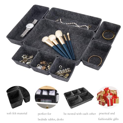 Desk Drawer Organizer Bins, 8pcs Felt Shallow Bathroom Storage Trays, Office Accessories & Workspace Organizers Jewelry & Makeup Boxes Containers(Black) - color: Black