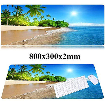31.5x11.8 Inch Non-Slip Long Extended Large Gaming Mouse Pad with Stitched Edges XL Laptops Keyboard Mouse Mat(Beach View) - color: Beach View