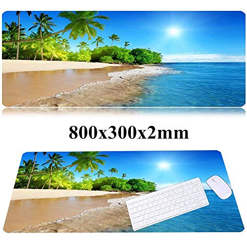 31.5x11.8 Inch Non-Slip Long Extended Large Gaming Mouse Pad with Stitched Edges XL Laptops Keyboard Mouse Mat(Beach View) - color: Beach View