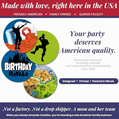 Fort Battle Video Gaming Theme Birthday Party Kiss 300 Sticker Labels 0.75" Circle for Chocolate Drop Kisses, Kids Party Stationery Set, Envelope Seals & Goodie Bags, Made in USA by Amanda Creation