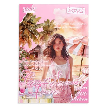 PET 20 Sheets 180 Pre-Cut Summer Stickers for Scrapbooking People Beach Scrapbook Sticker Transparent Stickers for journaling Junk journaling Supplies - color: Summer