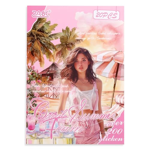 PET 20 Sheets 180 Pre-Cut Summer Stickers for Scrapbooking People Beach Scrapbook Sticker Transparent Stickers for journaling Junk journaling Supplies - color: Summer