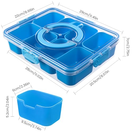 Divided Serving Tray with Lid and Handle - Snackle Box Charcuterie Container for Portable Snack Platters Organizer for Candy, Fruits, Nuts, Snacks - Perfect for Party, Entertaining, Cerulean - color: Cerulean