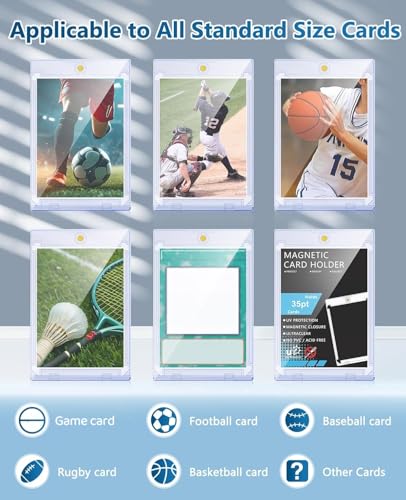 25ct Magnetic Card Holders: 35 pt Magnetic Cards Case for Trading Cards, U-V Protection Hard Plastic Card Protectors for Sports, Baseball, Game, Standard Display - size: 25 Pack