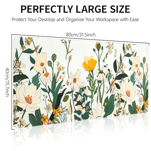 Floral Desk Mat (31.5"x15.7") | Waterproof, Leather, Mouse Pad - color: Yellowflower, size: 31.5" x 15.7"