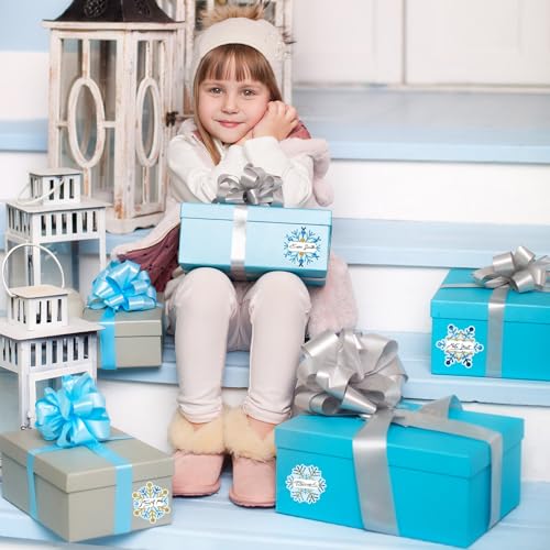 Whaline 90Pcs Christmas Winter Name Tag Stickers Blue Gold Snowflake Shape Nameplates Xmas Self-Adhesive Gift Label Decals for Holiday Present Students Desk Classroom, 9 Designs - style: Snowflake