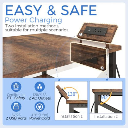 METYERRY Large Printer Stand with Power Outlet, with Height Adjustable Storage Shelf, 3 Tier Rolling Printer Cart with Industrial Wheels, 23.6 x 23.6 Inches Printer Table for Home Office, Rustic Brown - color: Rustic Brown