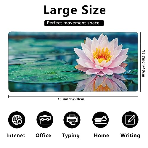 MIOAOSRT Desk Mat,Beautiful Pink Lotus Large Gaming Mouse Pad with Stitched Edges,Non-Slip Computer Mouse Pad for Desk,Extended XXL Keyboard and Mouse Pad 35.4x15.75 in - color: Beautiful Pink Lotus