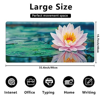 MIOAOSRT Desk Mat,Beautiful Pink Lotus Large Gaming Mouse Pad with Stitched Edges,Non-Slip Computer Mouse Pad for Desk,Extended XXL Keyboard and Mouse Pad 35.4x15.75 in - color: Beautiful Pink Lotus