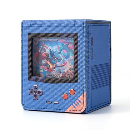 MTG Deck Box with Commander Display, Retro Game Console–Style Deck Case Fit 120 Single Sleeved Cards, PU Leather Magnetic Trading Card Storage Box with 2 Dividers, Compatible with TCG Magic (Blue) - color: Blue