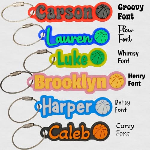 SuperFineDeesigns Bag and Water Bottle Name Tag with Cable – Custom Durable 3D Printed Name Tag Backpack & Sports Bottles - style: Basketball