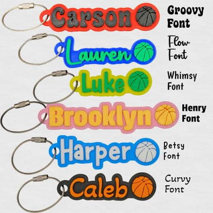 SuperFineDeesigns Bag and Water Bottle Name Tag with Cable – Custom Durable 3D Printed Name Tag Backpack & Sports Bottles - style: Basketball