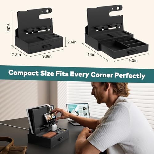 Sephyroth Bamboo Phone Docking Station Nightstand Organizer Cell Phone Stand Gifts for Men, Dad Gifts for Boyfriend, Husband with Drawer Storage (Black) - color: Black