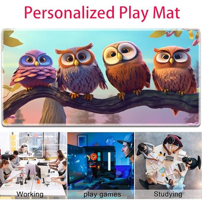 MTG Playmat, Smooth Surface Game Play Pad MTG TCG 24 x 14 inch with Storage Bag, Non-Slip Mouse Pad Card Fighting Game, Cute Owl - color: Cute Owl