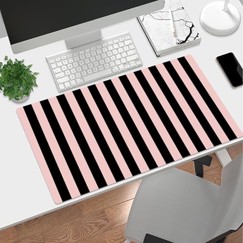 EOBTAIN Pink and Black Large Mouse Pad Vertical Striped Keyboard Mat 31.5x15.7 Inch Smooth Non-Slip Rubber XXL Gaming Mousepad Extended Desk Mat Cute Desk Accessories for Office Home - color: Pink Black