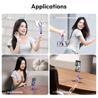ULANZI MA30 Magnetic Phone Tripod Stand for iPhone-Aluminium Maglock Smartphone Mini Tripod Pocket Cell Phone Stand Strong Magnet Quick Mount Compatible with iPhone 17 16 15 14 13 12 Series, Purple - color: Purple