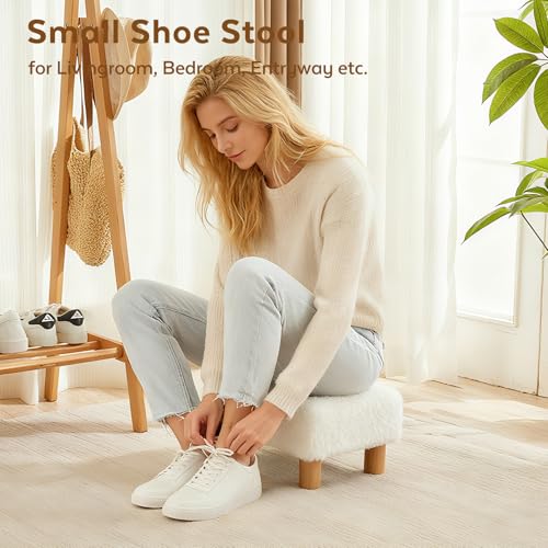 Small Foot Stool Ottoman, Sherpa Footstool Ottoman Foot Rest for Couch, Rectangle Footstools and Ottomans Small for Living Room, Entryway and Bedroom (White) - color: Sherpa White