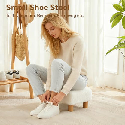 Small Foot Stool Ottoman, Sherpa Footstool Ottoman Foot Rest for Couch, Rectangle Footstools and Ottomans Small for Living Room, Entryway and Bedroom (White) - color: Sherpa White