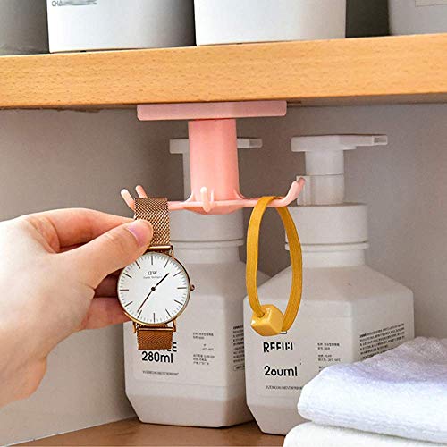 2pcs Under Cabinet Kitchen Utensil Hooks,360° Rotating Drilling Free Adhesive Utensils Hanging Rack for Tools/Towel/Knife (Black) - color: Black