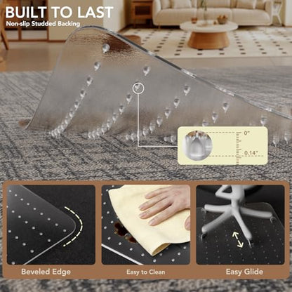 Office Chair Mat for Carpet with Lip, 51" x 63" Clear Plastic Heavy Duty Desk Floor Protector, Low Pile Carpet Saver Mat for Rolling Chairs, Smooth Glide Computer Chair Mat for Office or Home - size: 51"x63"