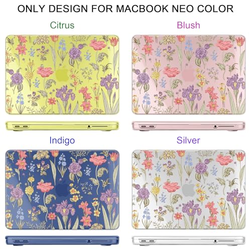 DONGKE Compatible with MacBook Neo 13 Inch Case 2026 A3404 A18 Pro chip & Touch ID, Plastic Hard Shell with Keyboard Cover, Screen Protector & Dust Plugs, Botanical Floral - color: Botanical Floral