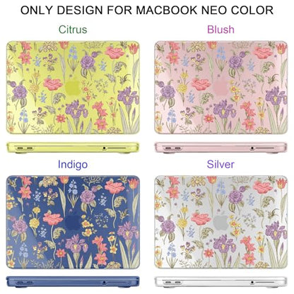 DONGKE Compatible with MacBook Neo 13 Inch Case 2026 A3404 A18 Pro chip & Touch ID, Plastic Hard Shell with Keyboard Cover, Screen Protector & Dust Plugs, Botanical Floral - color: Botanical Floral