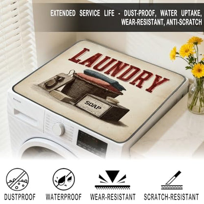 Nuxovilar Retro Laundry Basket Dryer Cover for the Top, Non-slip Washer & Dryer Protector, 23.62"x19.68" Dust-proof Washing Machine Mat, Diatom Mud Polyester Dryer Top Pad for Laundry Room - color: YTT14412-A