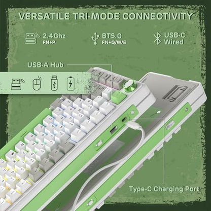 RK ROYAL KLUDGE L75 Gasket Mount Mechanical Keyboard w/Knob/Macro Keys & Touchable Nameplate, Tri-Mode 75% TKL Wireless Keyboard BT/2.4G/USB-C, Hot Swappable, Pro Software, Massive 8000mAh Battery - color: Lemon Green, size: Linear Cream Switch