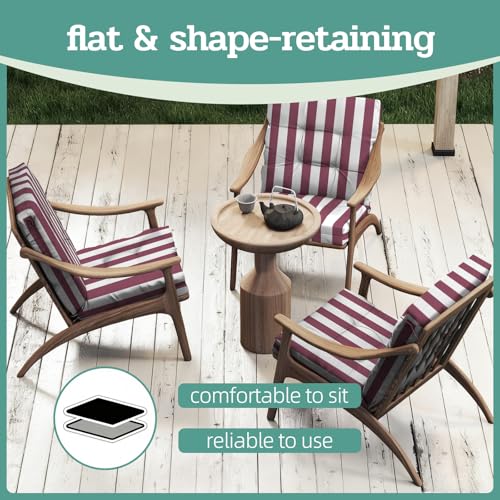 Outdoor Chair Cushions Set of 2, 42x21x4 Inch Patio Cushion for Dining/Rocking Chairs, High Back Soft Seat Pad, Indoor Outside Use, Fade-Resistant & Waterproof, Burgundy White Stripes - color: Burgundy White Stripes