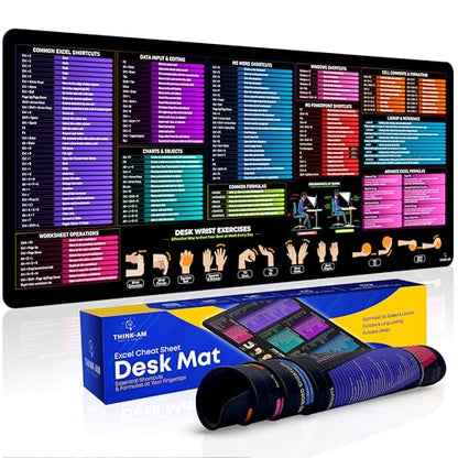 Excel Cheat Sheet Desk Pad, 31.5"x11.8", Waterproof Extra Large Excel Shortcut Mat with Stitched Edges, Anti-Slip Excel Mouse Pad for Office Desk, MS Excel/Word/Powerpoint & Windows Shortcuts - size: 31.5" x 11.8"