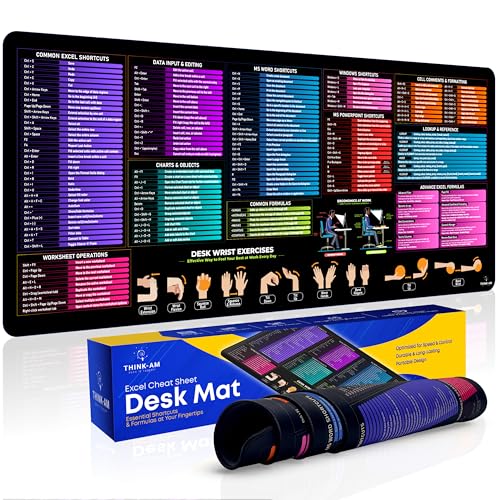 Excel Cheat Sheet Desk Pad, 31.5"x11.8", Waterproof Extra Large Excel Shortcut Mat with Stitched Edges, Anti-Slip Excel Mouse Pad for Office Desk, MS Excel/Word/Powerpoint & Windows Shortcuts - size: 31.5" x 11.8"