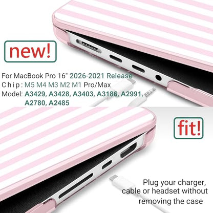 DONGKE Compatible with MacBook Pro 16 Inch Case (2026-2021 Release, M5 M4 M3 M2 M1 Pro/Max Chip), Plastic Hard Shell with Keyboard Cover & Screen Protector for MacBook Pro 16", Pink & White Stripes - color: Pink & White Stripes