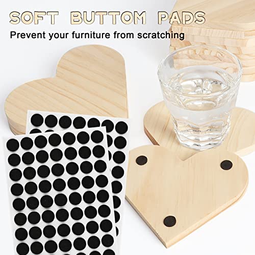 12 Pieces Unfinished Wood Coasters, GOH DODD 4.5 Inch Wooden Slices Blanks Bulk Set with Foot Pads for DIY Crafts Laser Engraving Wood Burning Staining Painting Decoupage Valentine's Day, Heart - color: Heart-12pcs