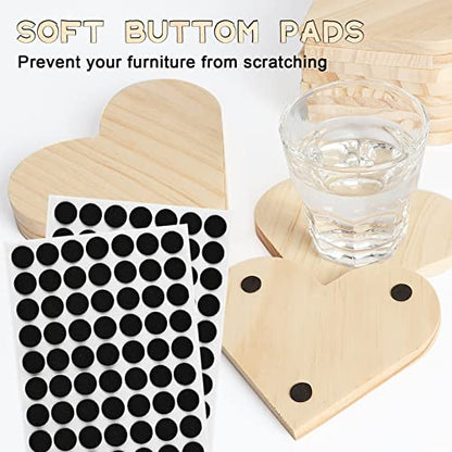 12 Pieces Unfinished Wood Coasters, GOH DODD 4.5 Inch Wooden Slices Blanks Bulk Set with Foot Pads for DIY Crafts Laser Engraving Wood Burning Staining Painting Decoupage Valentine's Day, Heart - color: Heart-12pcs