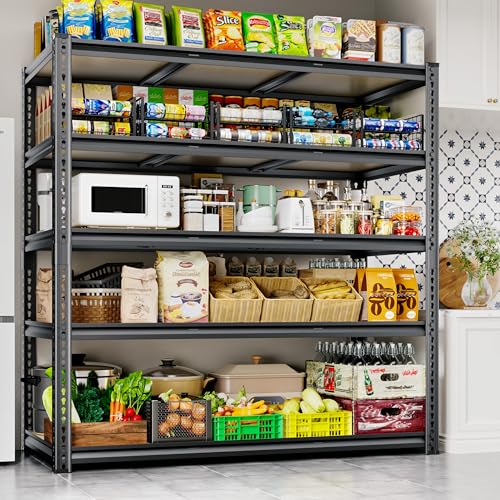 48"W Garage Shelving, 3050LBS Storage Shelves Heavy Duty, 5 Tier Metal Shelving Unit Adjustable Garage Shelves Heavy Duty Shelving for Warehouse,Commercial, Kitchen, 48" W × 24" D × 72" H, Black - size: 48"W x 72" H x 24" D