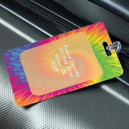 Personalized Tie Dye Luggage Tag / 2.75" x 4" Custom Retro Bag Tag/Double Sided Durable Plastic Luggage Tag with Plastic Strap/Made in The USA - style: Tie Dye