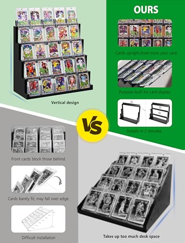 Card Display Stand ,5-Tier Wooden Trading Card Display Case for Graded Cards, Sports Card Display for PSA CGC SGC BGS Slabs