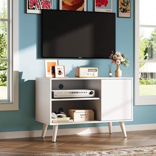 WLIVE TV Stand for 40 Inch TVs, Small Entertainment Center with Storage Cabinet, Mid-Century Modern TV Stands for Living Room and Bedroom, 32" TV Console, White - color: White, size: 32 Inch