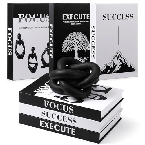 3 Pcs Faux Book Storage Box Set with 3 Link White Wood Knot Decor Decorative Faux Books with Hidden Storage for Coffee Table Decoration, Bookshelf or Mantle Aesthetic Book Decor for Home - color: Black