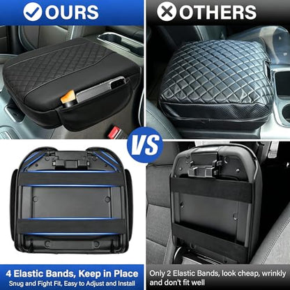 Center Console Armrest Cover for 2019-2025 2026 Chevy Silverado/GMC Sierra | 1500/2500HD/3500HD, 2021-2026 Yukon/Suburban/Tahoe, Bucket Seat, Soft Leather Arm Rest Cushion Pad & 2 Pockets + 1 Brush - color: For 2019+ Silverado/Sierra-Bucket Seat